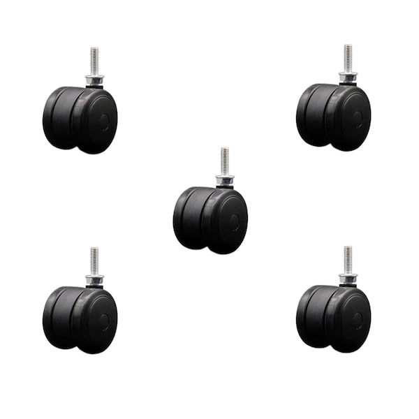 2'' Black Floor Safe Twin Wheel Casters 5/16 Threaded Stem, 5PK